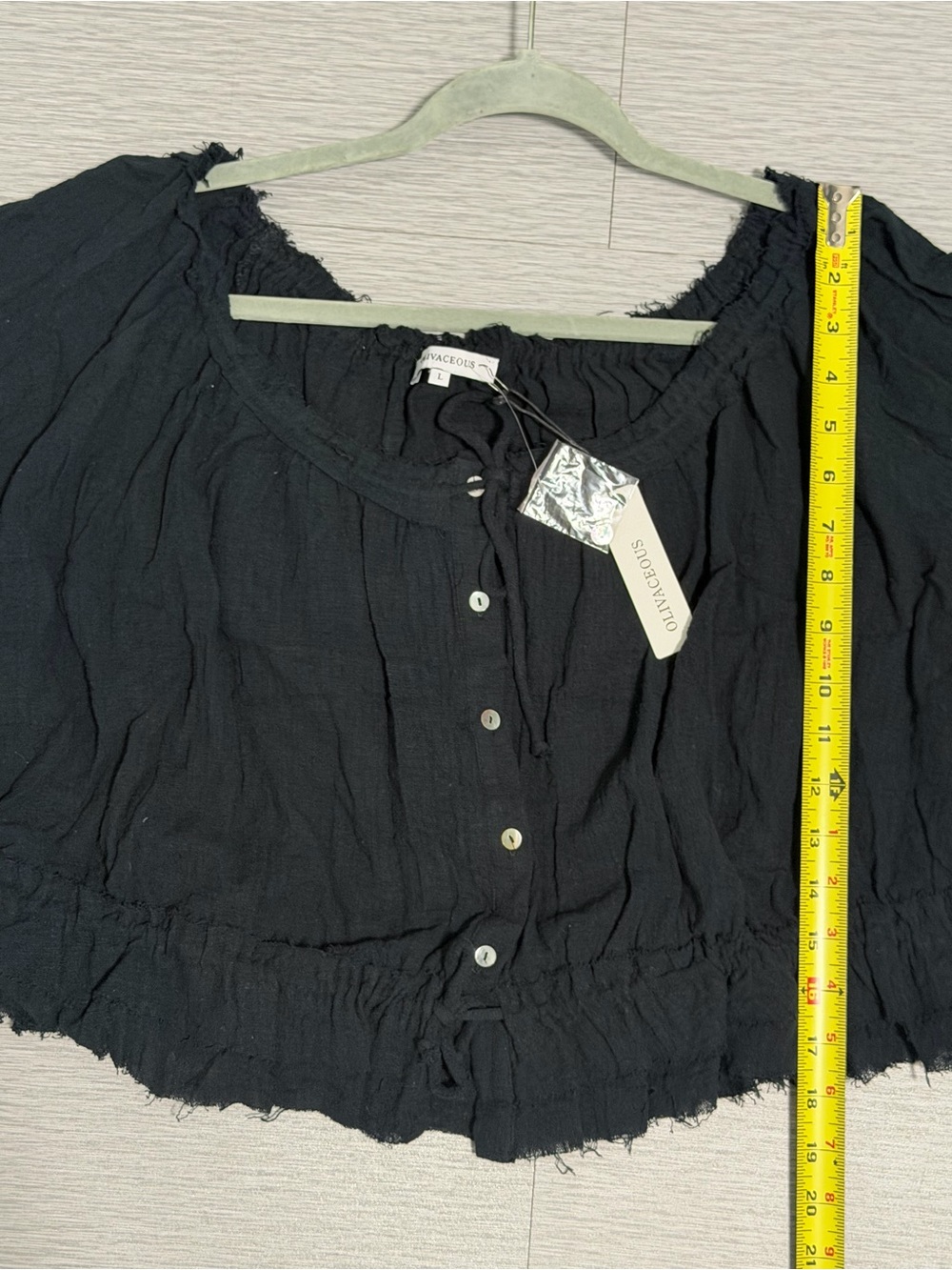 Olivaceous Black Cotton Peasant Crop Top L NWT Boho Puff Sleeve Ruffle - Picture 5 of 8
